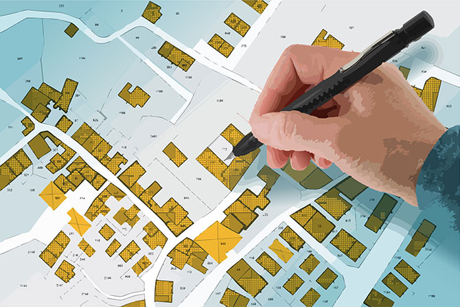 City working marking plots of land