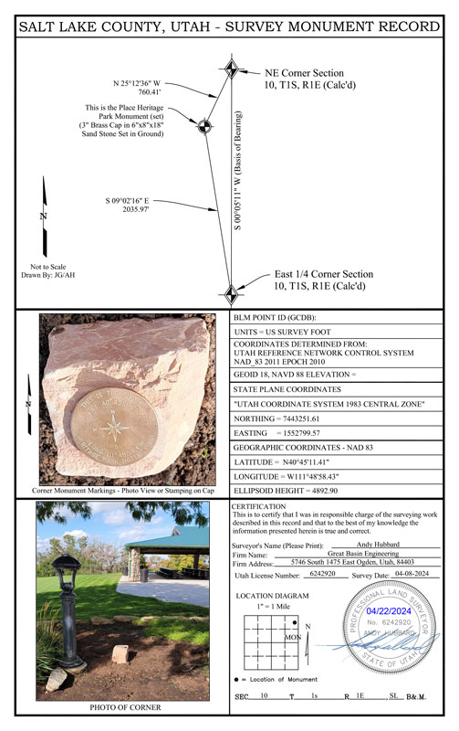Chart of monument record